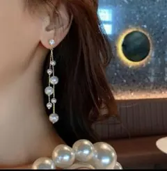 パール シルバー925 吊り下げピアス　ロングピアス　ドロップピアス