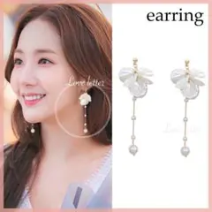 No.303A パールチェーンロングイヤリング 韓国ドラマキム秘書 パクミニョン