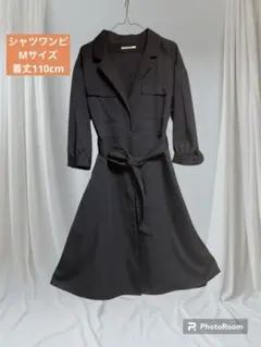 ネイビー シャツワンピース M 前開き ゆったり きれいめ
