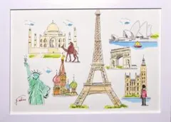 手描き　水彩画　世界旅行