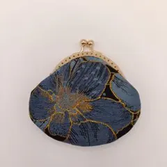 青と黒の花柄がま口コインケース 口金8.5