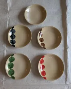 5 沖縄陶器 やちむん 7寸皿 3枚セット ドット柄 点打ち ゴス×飴 円形