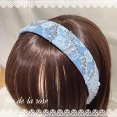 レースとサテンリボンのカチューシャ シンデレラ 幅広 ハンドメイド Dハロ