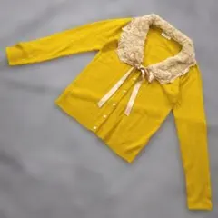 b3277 axes femme【M】イエロー ファー襟 カーディガン