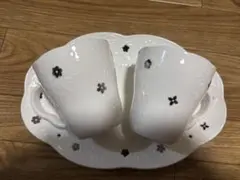 ホワイト花模様カップとプレートセット
