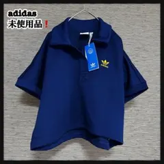 【アディダス】未使用品ポロシャツ　ショート丈短丈　ネイビートレフォイルTのサムネイル