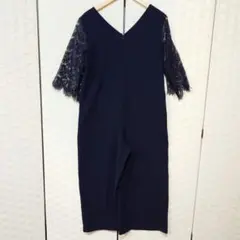 梅翠絲 寶藍色 蕾絲袖 V領 連身褲 連體褲