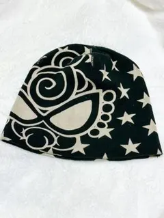 ヒスミニ 星柄 ビーニー ニット帽 ブラック