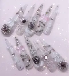 ⑥ネイルチップ　量産型　地雷　ピンク　ゴテゴテ　白　姫系　ゆめかわ　ホワイト