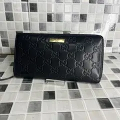 美品 GUCCI グッチ シマ 長財布 ラウンドファスナー 黒