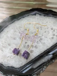 天然石 チャロアイトとアメジストのピアス