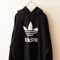 adidas アディダス トレフォイル プルオーバー パーカー 黒 XL 古着