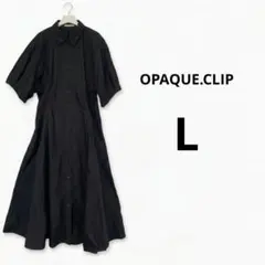 オペークドットクリップ ロングシャツワンピース 黒 L ウエストゴムのサムネイル