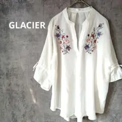 グレシア　 フラワー刺繍 五分袖シャツ オシャレ　白