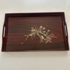 漆器 長手盆 花柄　来客　お盆　新品未使用品　四角　トレー　冠婚葬祭　杢目志野