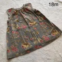 ボンポワン グレー花柄ワンピース　18m