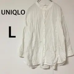 ユニクロ UNIQLO リネンブレンド バンドカラーシャツ 【L】
