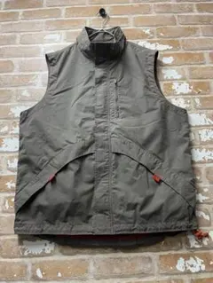 ナイロンベスト　ミリタリーベスト　テック　カーキ　ステッチ　オーバーサイズ　古着