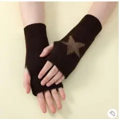 手袋 ハンドウォーマー 指なし 指無し ハンドカバー y2k 星 ブラウン 防寒