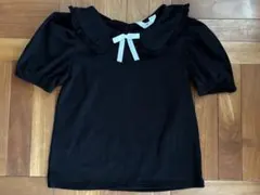 黒 フリル襟 リボン付き 半袖トップス