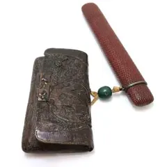煙管入れ　タバコ入れ　骨董　時代物　アンティーク　工芸品 時代物！ 煙草入れ キセル入れ アンティーク 骨董品 お買取り