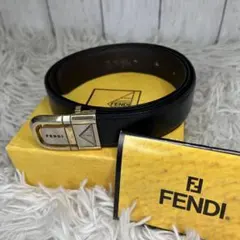FENDI ベルト ブラック レザー フェンディ ズッカ バックル ゴールド
