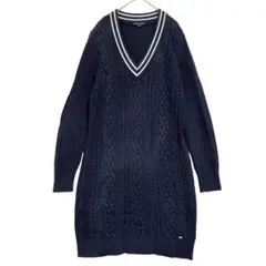 トミーヒルフィガー　コットン100 Vネック ニットワンピース　ネイビー　M