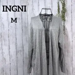 イング ロングカーディガン M 100%アクリル ニット Vネック グレー