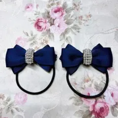 リボン　ネイビー　キッズリボン入学式卒園式　ヘアゴム　フォーマルリボン　シンプル