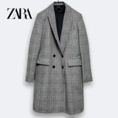 ZARA　ダブルブレスコート　グレンチェック　グレー　チェスターコート