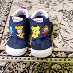 美品　ミキハウス デニムベビーシューズ　12.5 動物刺繍
