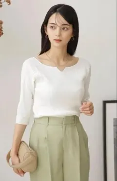 ナノユニバース　前後2wayボートネックリブニット