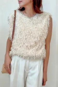 フェザーヤーンシャギーベスト　しまむら　L グレー