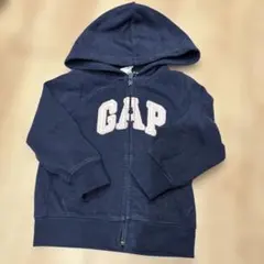 GAP ネイビー ピンクラメロゴ　ジップアップパーカー 2years