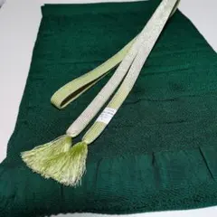 帯締め帯揚げセット　グリーン　縮緬　シルバー　黄緑　正絹