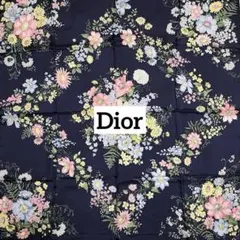 美品 ★Christian Dior★ スカーフ 大判 花柄 シルク ネイビー.