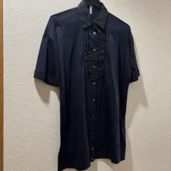 コムサ　ダークブルー 半袖シャツ フロントプリーツ