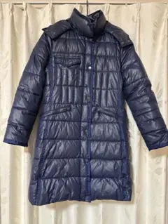 MONCLER Aラインレディースロングダウンコート M ネイビー　訳あり