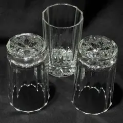 雪の結晶のようなカットが素敵なグラス3客　ビンテージ　昭和レトロ　グラス