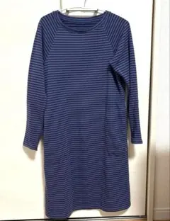 ユニクロ　ルームウェア　M ワンピース　部屋着 ボーダー　ネイビー　裏起毛