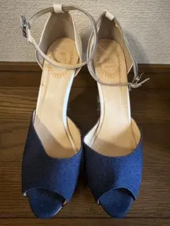 R&E アンクルストラップ パンプス デニム コルク調ヒール 24.5cmのサムネイル