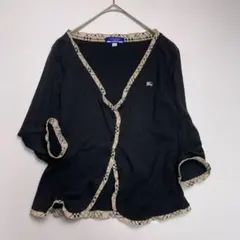 バーバリーブルーレーベル トリム ニット 七分袖 ノバチェック ロゴ刺繍 フリル