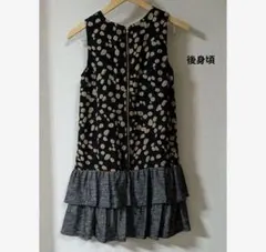アサクラ 日本製 前後異素材 ノースリーブ ワンピース 38 M相当 黒のサムネイル