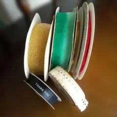 リボン6種セット (ゴールド グリーン レッド 白レース)