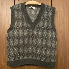 ZARA グレー ダイヤモンド柄 ニットベスト L