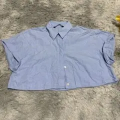 ZARA ザラ ストライプ クロップドシャツ ショート丈 水色 白 M