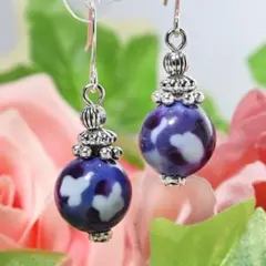 536　ブルー柄の一粒ピアス~イヤリング