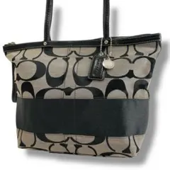 良品✨コーチ トートバッグ シグネチャー キャンバス×レザー チャーム付き