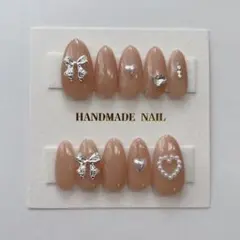 ネイルチップ ベージュ リボン ハート 韓国 ちゅるん ワンホン