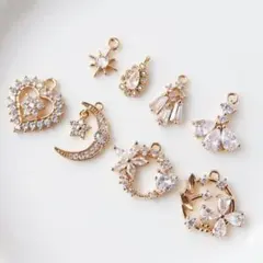 14KGF◆5Aジルコニア◆ 花や星など8種類のデザインチャーム◆2個1セット